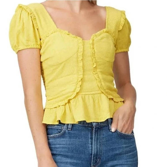 Line & Dot Tops - Line and Dot Elena Blouse Yellow Ruffle Smocked Back